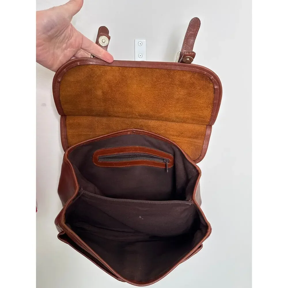 Vintage 90s Brown Leather Messenger Satchel Bag Detachable Shoulder Strap USA
